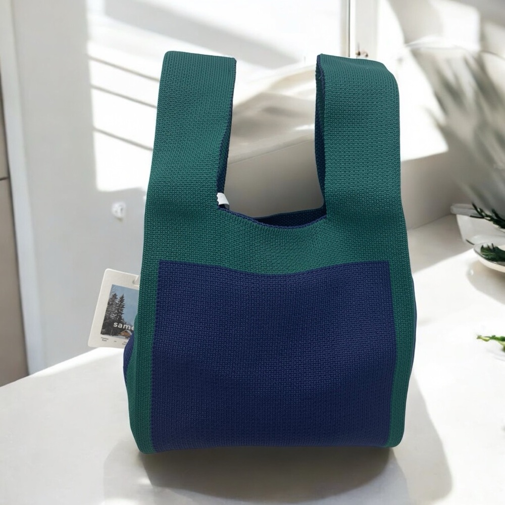 NWT Simple Green and Blue Compact Stylish Essentials Handheld Bag